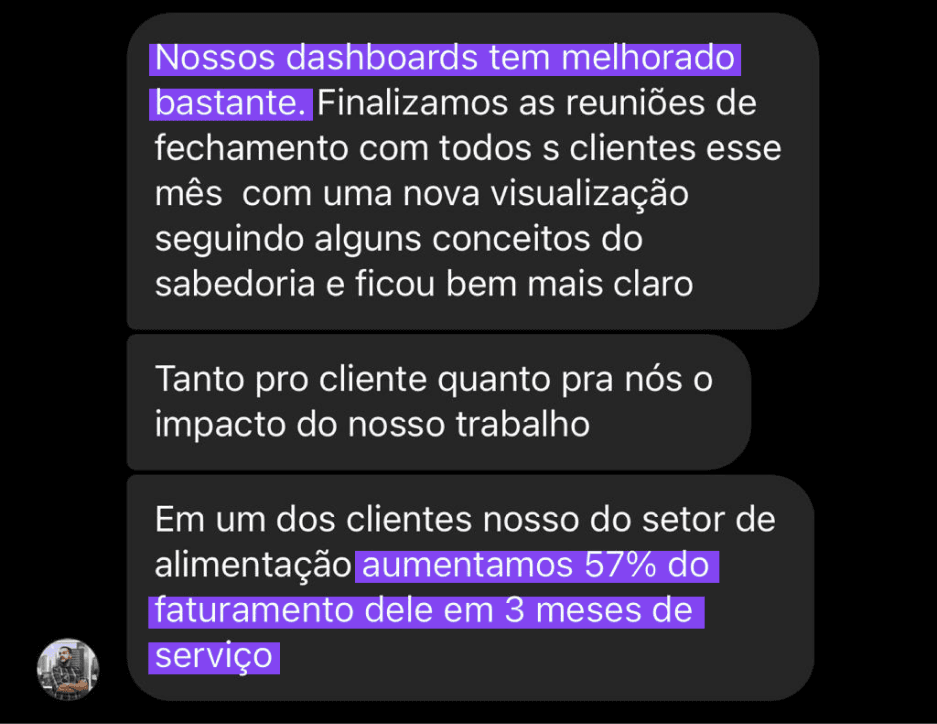 Relato de crescimento profissional usando dados